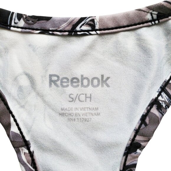 REEBOK Racerback Longline Black Grey White Abstract Print Tank Top Sz S - Picture 6 of 12